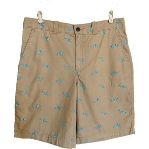 Magellan Shorts Khaki Flat Front Chino Fishing Marlins Sailfish Fish Size 32